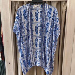 LOFT Blue and Cream Patterned Kimono